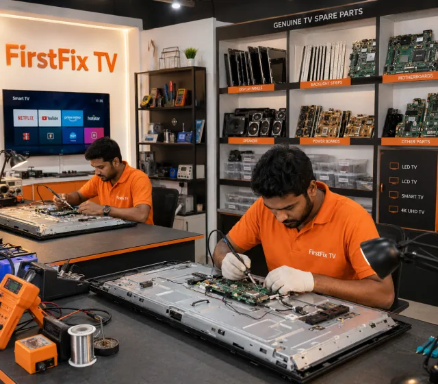 FirstFix TV workshop with technicians repairing televisions